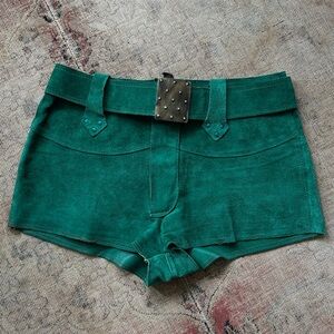 Vintage 1970’s Handmade Green Suede Shorts with Studded Belt